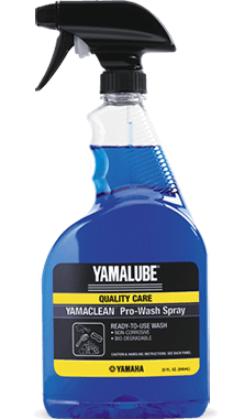 A bottle of Yamalube Yamaclean Pro-Wash Spray.