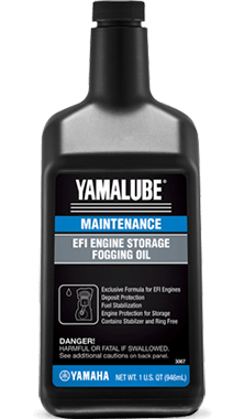A bottle of Yamalube EFI Engine Storage Fogging Oil.