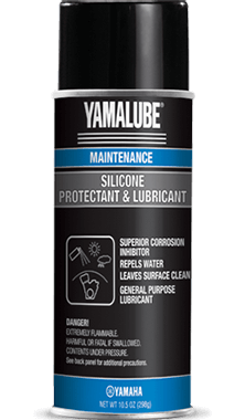 A can of Yamalube Silicone Protectant & Lubricant.
